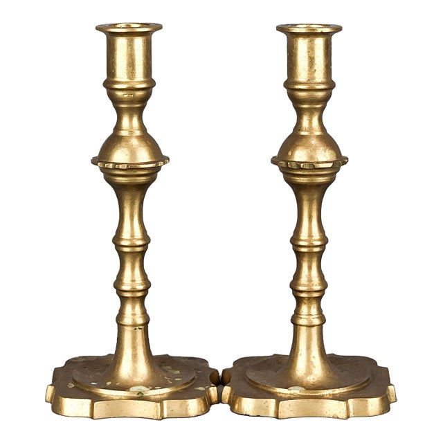 Antique French Brass Candlestick Holders Set of 2 For Sale