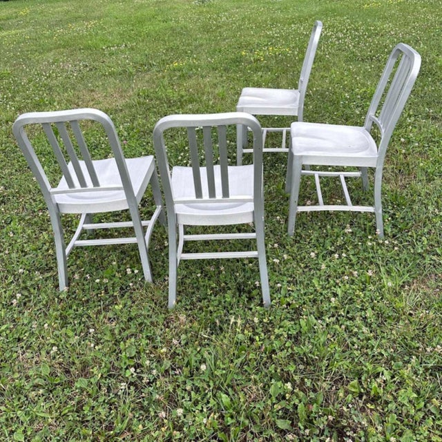 Emeco 1990s Emeco Brushed Aluminum Side Chairs, Set of 4 For Sale - Image 4 of 7