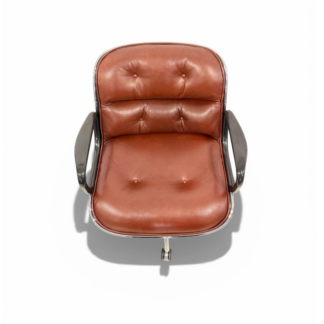 Mid-Century Modern Knoll Pollock Chair in Whiskey Leather, Steel Frame For Sale - Image 3 of 9