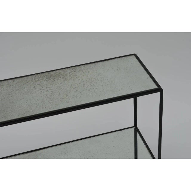 Narrow 'Rectiligne' Mirrored Wrought Iron End Tables by Design Frères
