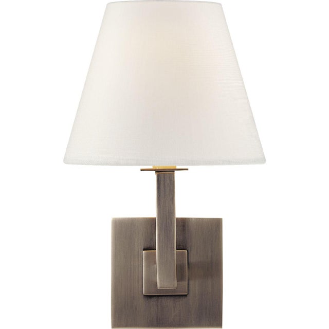 Studio VC for Visual Comfort Signature Architectural Wall Sconce in Brushed Steel with Linen Shade For Sale