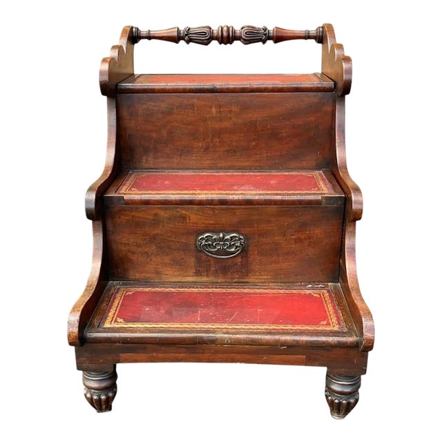 Antique English Bed Steps, Commode. Side Table For Sale