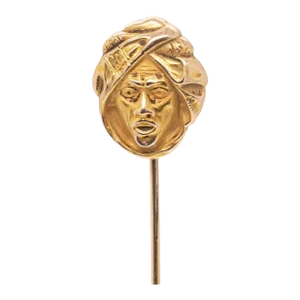 Vintage Antique 14k Gold Stick Pin With a Bust of a Turbaned North African or Arab Man