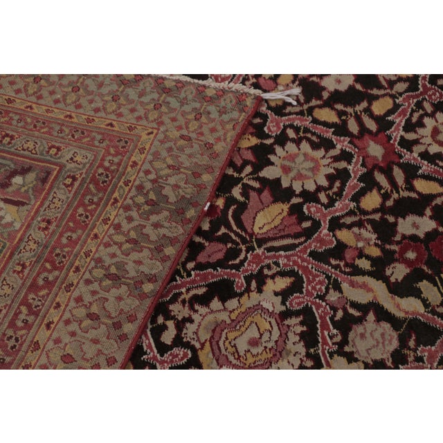 Vintage Indian Agra Floral Wool Rug in Brown & Black , by Rug & Kilim, 1980-1989 For Sale - Image 9 of 9