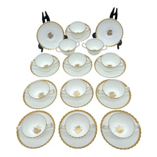 12 Tiffany & Company Mintons 'Gold Crocus' Pattern Twin handled Cups & Saucers For Sale