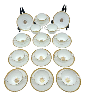 12 Tiffany & Company Mintons 'Gold Crocus' Pattern Twin handled Cups & Saucers
