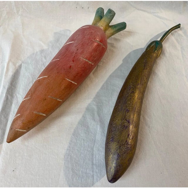 Vintage Hand Carved and Painted Wooden Turnip and Eggplant - 2 Pieces For Sale - Image 10 of 10