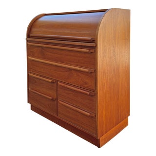 Roll-Top Secretary Desk With File Drawer in the Style of Egon Ostergaard For Sale