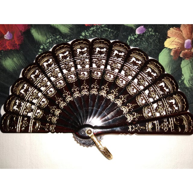 Shabby Chic Vintage Lace Black Hand Fan For Sale - Image 3 of 6