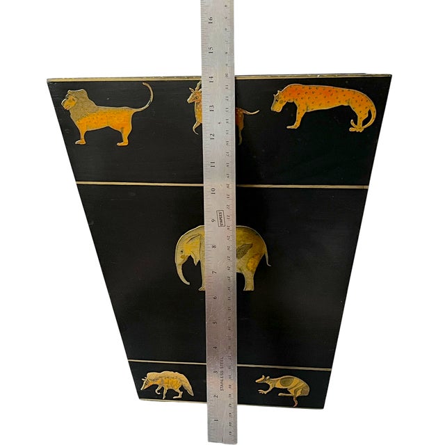 Black Vintage Safari Animal Appliqué Wood Wastebasket by the Essex Collection For Sale - Image 8 of 11