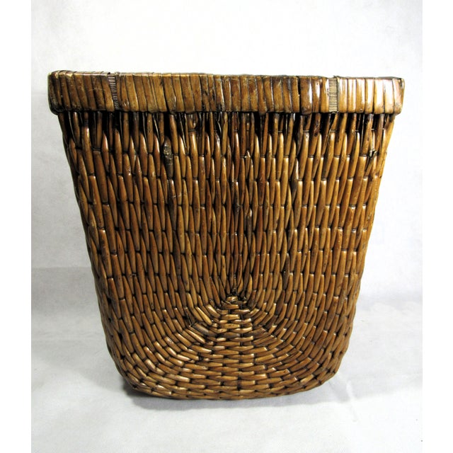 Vintage Square Woven Wicker Basket, Tapered Design Tightly Braided For Sale - Image 9 of 9