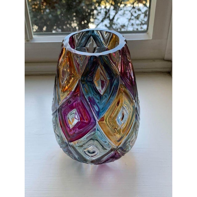 Vintage Mid-Century Bohemian Multicolor Faceted Art Glass Vase, 1960s For Sale - Image 4 of 14
