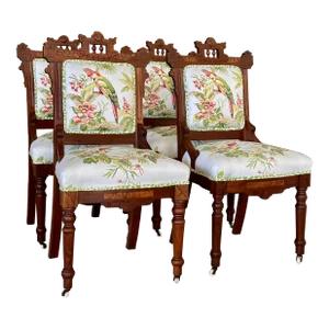 Late 19th Century Eastlake Dining Chairs With Thiabut Parrot Upholstery Fabric-Set of Four
