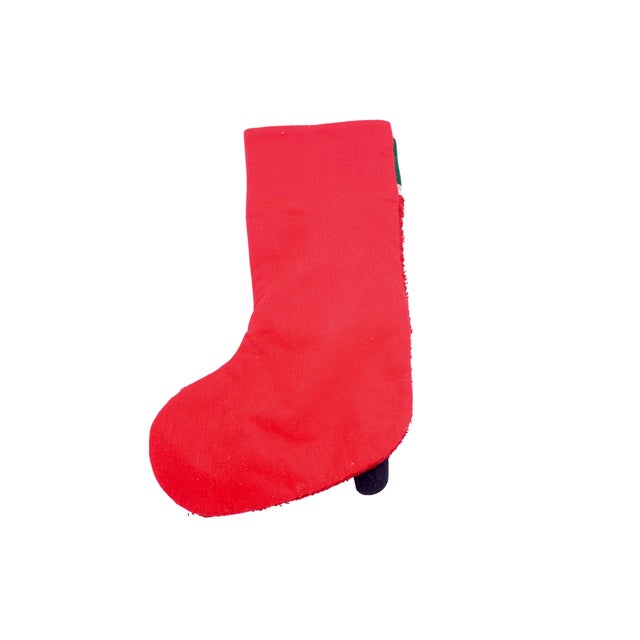 Large 20 inch red Christmas holiday stocking with a whimsical plush snowman in white, red, blue, and black with gold...