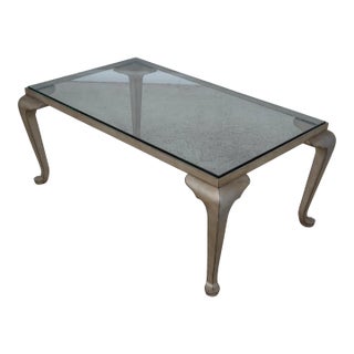 Heavy Iron Base Decorator Glass Top Coffee Table For Sale