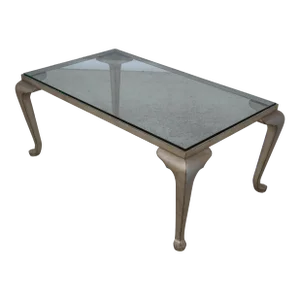 Heavy Iron Base Decorator Glass Top Coffee Table