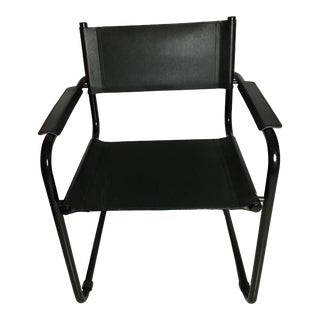1990s Vintage Italian Design Black Leather Tubular Chair For Sale