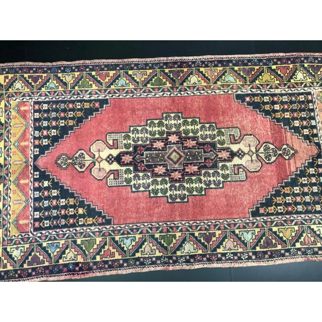 Red Vintage Geometric Design Turkish Anatolian Multicolor Rug For Sale - Image 8 of 11