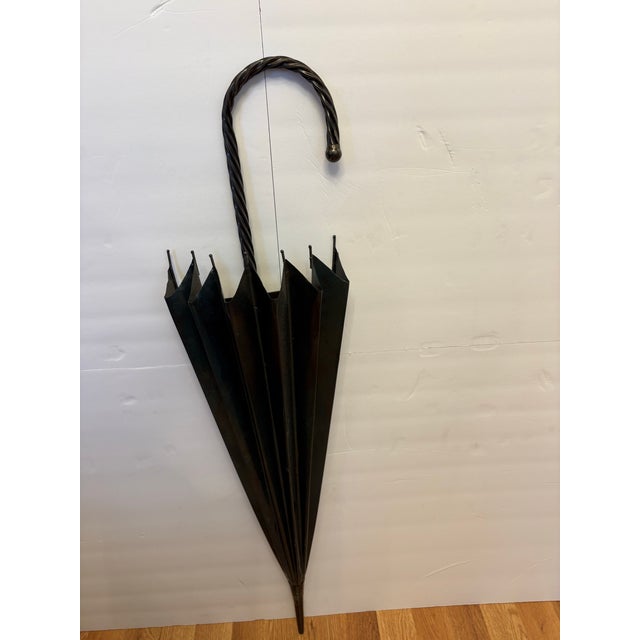 Mid-Century Modern Mid 20th Century Hand Forged Wrought Iron Umbrella Wall Plaque/Sculpture- 35" For Sale - Image 3 of 3