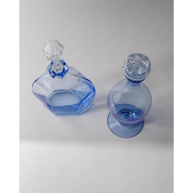 Blue Vintage Blue Murano Glass Decanters with Stoppers, Italy, 1940s, Set of 2 For Sale - Image 8 of 11