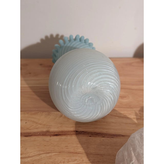 Early 20th Century Swirled Ribbed & Crimped Glass Baby Blue to White Ombre Vase For Sale - Image 4 of 4