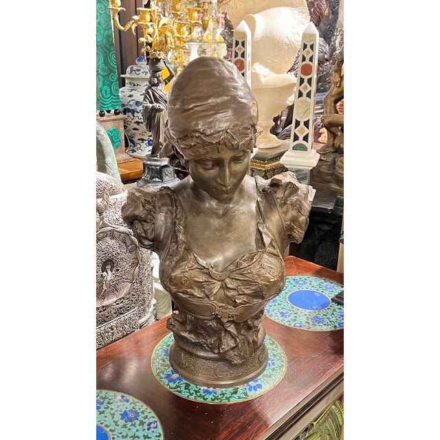 Antique French Orientalist Bust Sculpture of a Courtesan After Clement Steiner For Sale - Image 10 of 11