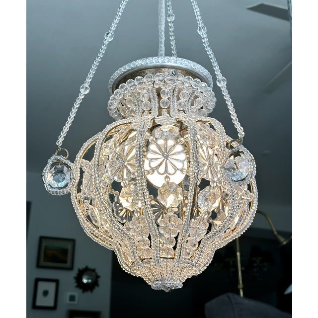 Sherle Wagner Crystal Beaded Basket Pendant Chandelier With Beaded Canopy For Sale - Image 9 of 18