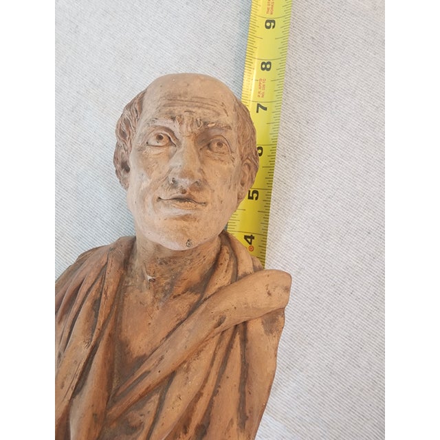 Late 18th Century Terracotta Bust Sculpture of Voltaire. Note Name Is Cast Backwards. For Sale In West Palm - Image 6 of 7