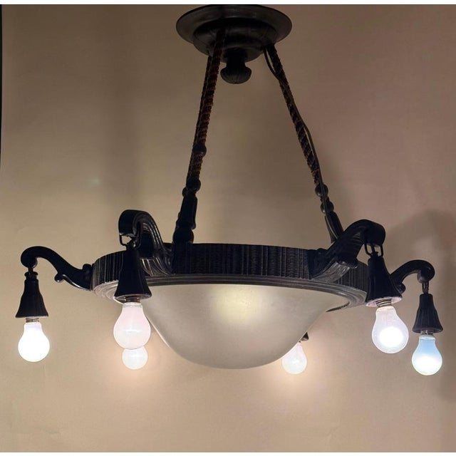Art Deco Frosted Milk Glass Chandelier, Germany, 1930s For Sale - Image 14 of 15