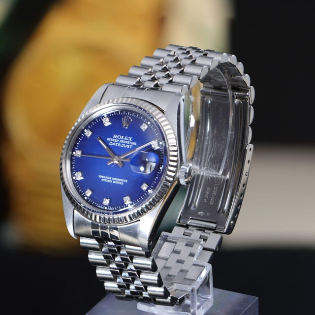 Rolex Datejust 16014 Blue Vignette Diamond Dial 36mm Steel White Gold Watch For Sale - Image 11 of 17