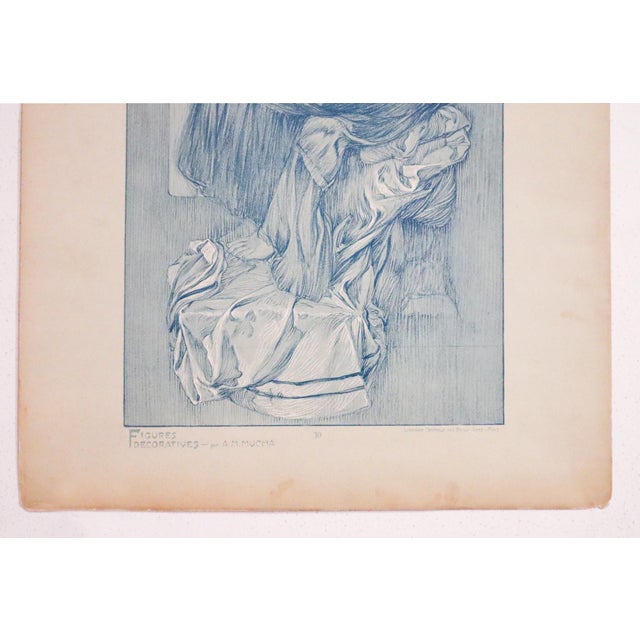 Illustration 1905 French Art Nouveau Illustration - Alphonse Mucha, Girl With Hat ('Figures Decoratives,' Plate #30) For Sale - Image 3 of 5