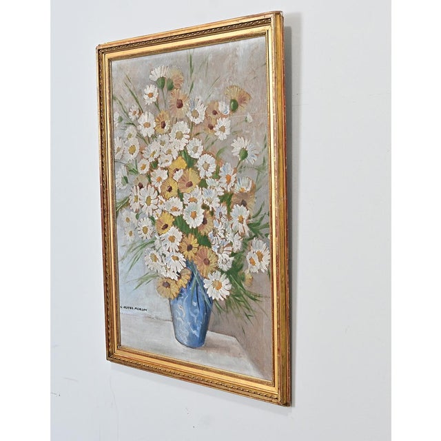 French Vintage Framed Oil Painting of Daisies For Sale - Image 10 of 11