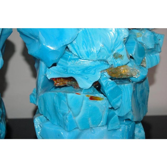 Sculpted Glass Table Lamps in Blue For Sale - Image 9 of 10