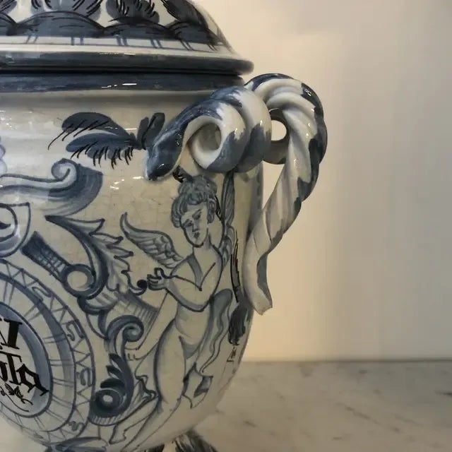 Blue 1990s Hand Painted Sv Ruta Ceramic Urn For Sale - Image 8 of 9