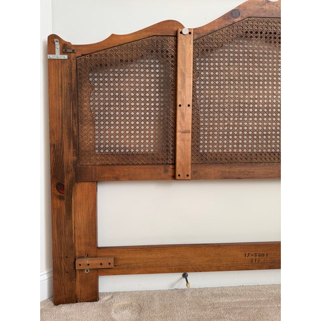 Wood 1980s Ethan Allen Chateau Normandy King Cane & Pine Bed Pediment Headboard For Sale - Image 7 of 12