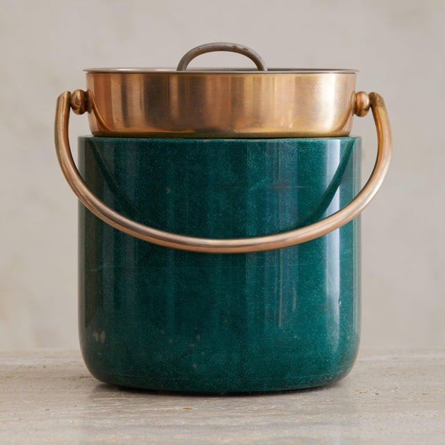Italian Green Goatskin + Brass Cocktail Set Attributed to Aldo Tura, 1970s For Sale - Image 10 of 11