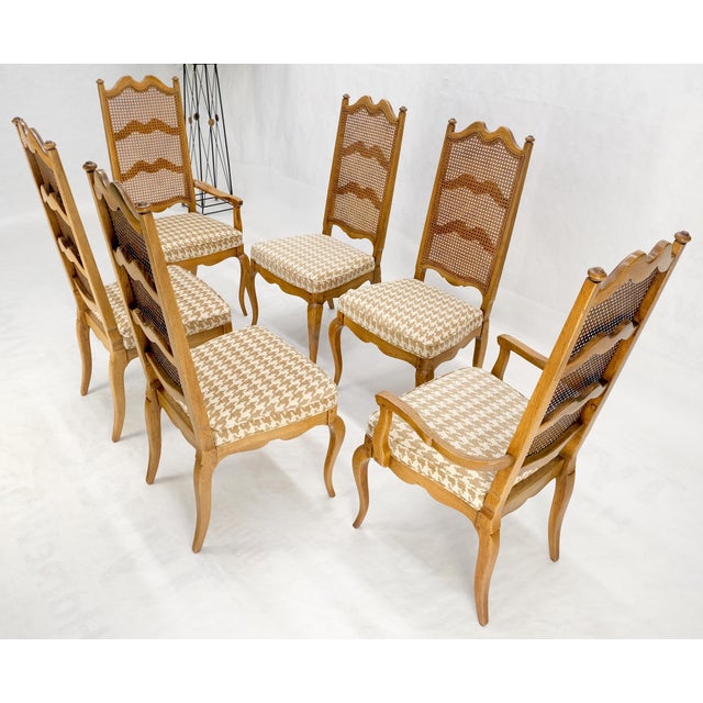 Henredon Set 6 Country French Ladder Cane Back Pegged Frames New Upholstery Dining Chairs For Sale - Image 4 of 11