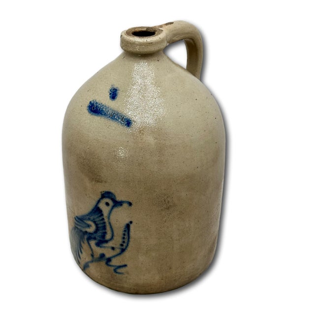 Excellent Large 3 Gallon Size Antique 1870s American Blue Bird Decorated Stoneware Jug by Whites in Utica New York For Sale - Image 12 of 18