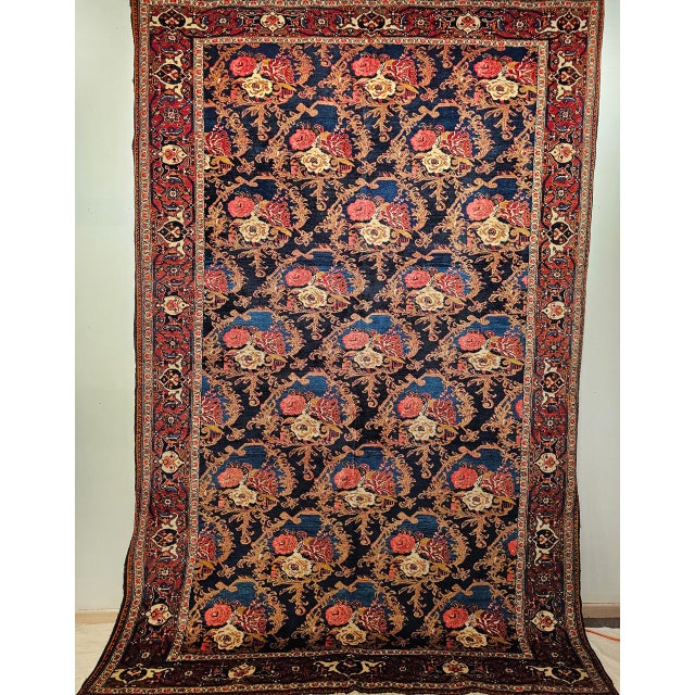 Textile Vintage Persian Tabriz Area Rug, Hand-Knotted Wool, Allover Floral Gol Farang Pattern, Navy & Red, 7x11 For Sale - Image 7 of 14