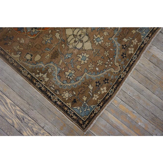 Lovely Traditional Camel Color Background and Dark Blue Border Floral Design Century Persian Tabriz Rug For Sale - Image 9 of 11