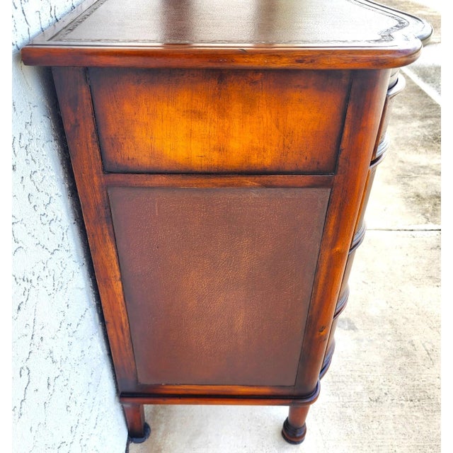 Theodore Alexander Leather Wrapped Serpentine Chest Hidden Pull Out Desk For Sale - Image 9 of 11