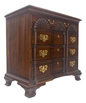 Fine Block Front Scallop Carving 4 Drawers Bachelor Chest Dresser MINT