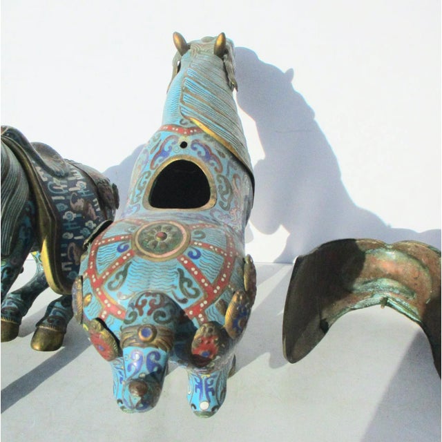 Blue Vintage 1960s' Chinese Enamel Horses - a Pair For Sale - Image 8 of 11