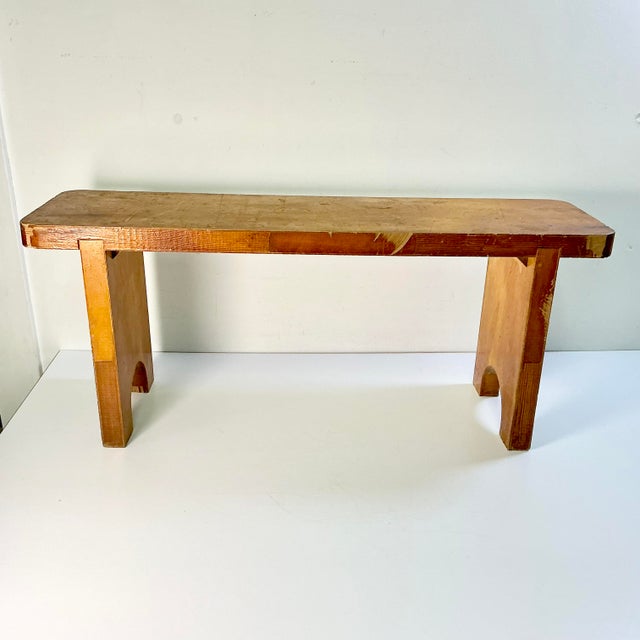 Early 20th C French Country Farmhouse Folk Art Wood Bench For Sale - Image 9 of 14