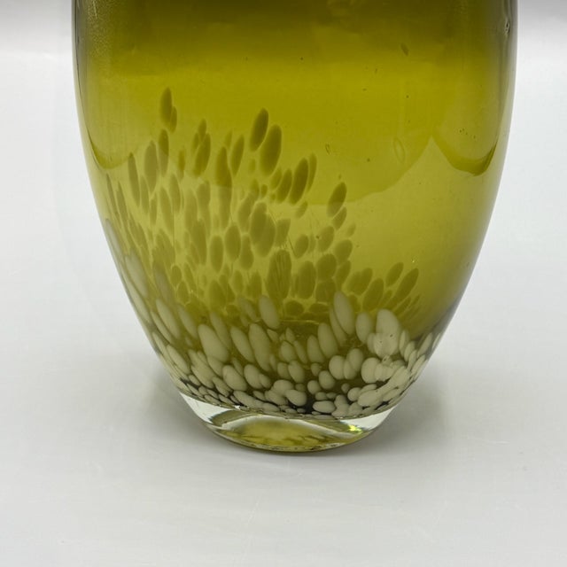Large Mid-Century Hand-Blown Olive Green and White Spatter Art Glass Vase, 1970s For Sale - Image 12 of 17