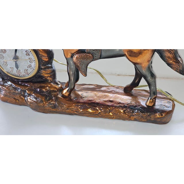 Copper Vintage Copper Horse Mantel Clock by Wm. L. Gilbert – Electric Western Shelf Clock, New Haven Era Antique Collectible For Sale - Image 8 of 18