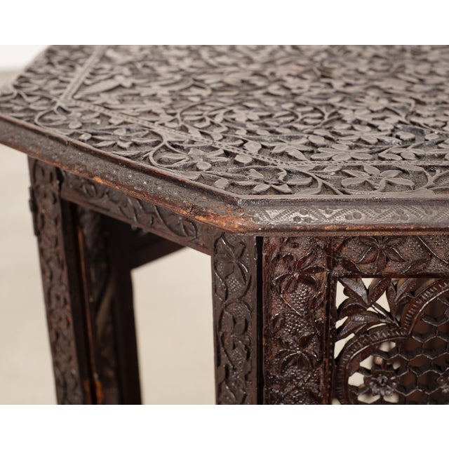 Anglo-Indian Kashmiri Style Carved Wood Octagonal Side Table For Sale - Image 10 of 18