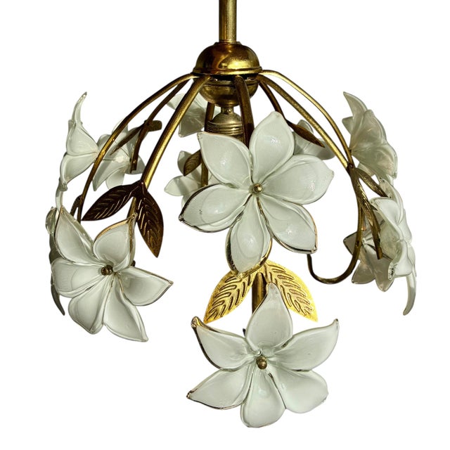 Vintage Murano Style Glass Daisy Chandelier With Handcrafted White Floral Details For Sale - Image 10 of 16