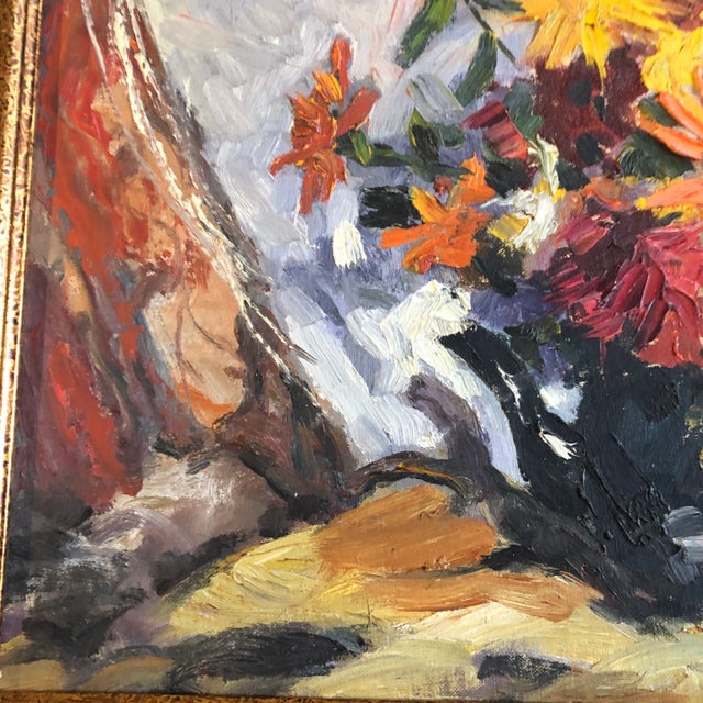 Impressionist Vintage Original Mid Century Floral Still Life Painting Modernist Frame For Sale - Image 3 of 5