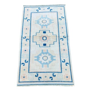 Vintage Turkish Handknotted Blue Wool Rug For Sale